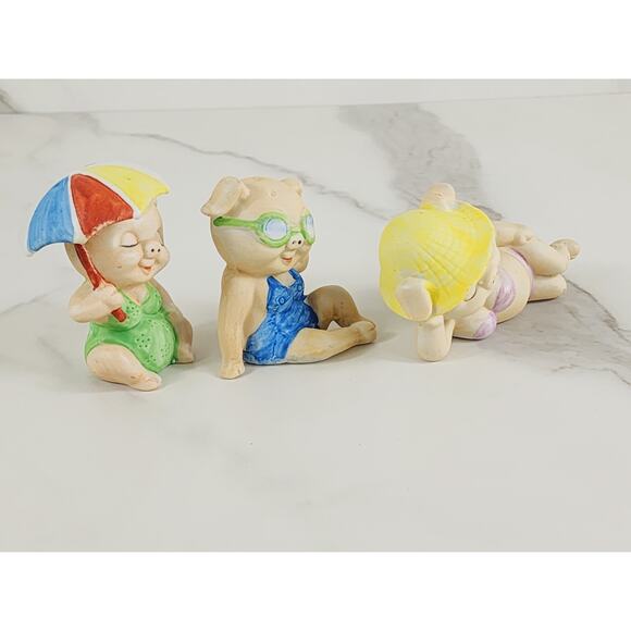 Enesco Pigs in Bikinis Mini Piggy Piglet Figurine 3" Ceramic 80s Pig Lover x3 - Picture 9 of 14